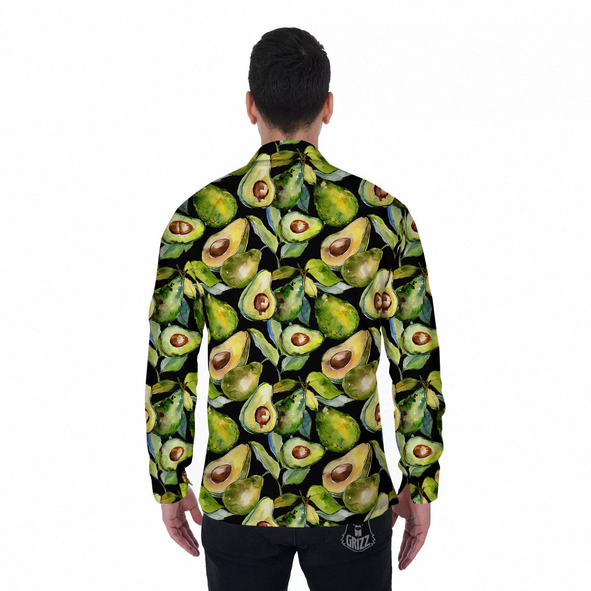 Avocado Watercolor Print Pattern Men's Long Sleeve Shirts-grizzshop