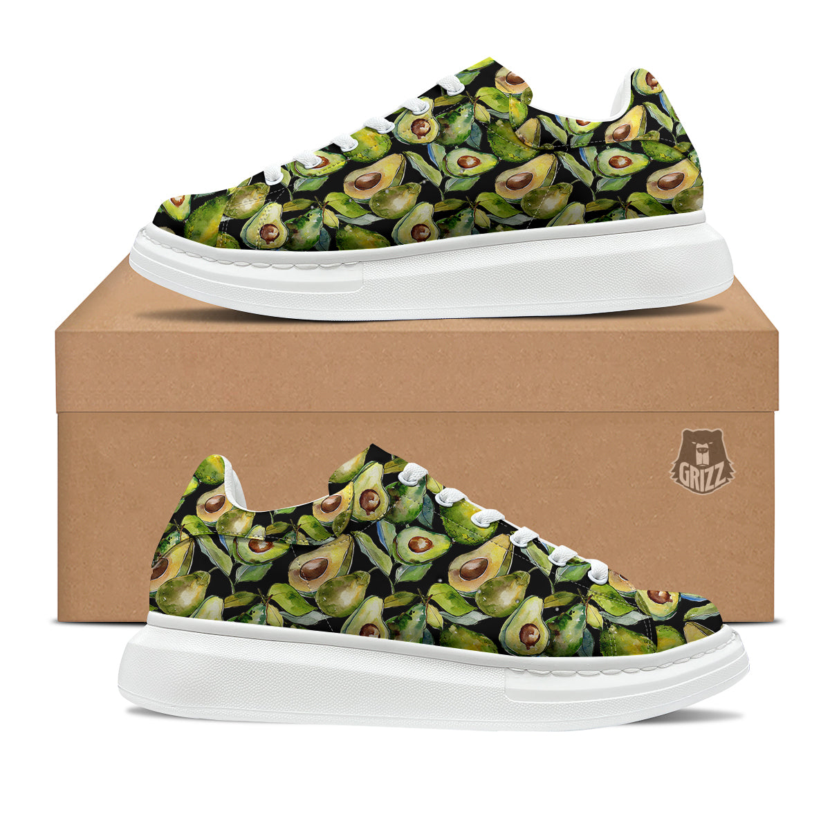 Avocado Watercolor Print Pattern Platform Shoes-grizzshop