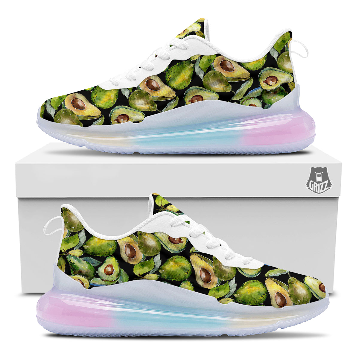Avocado Watercolor Print Pattern Running Sneakers-grizzshop