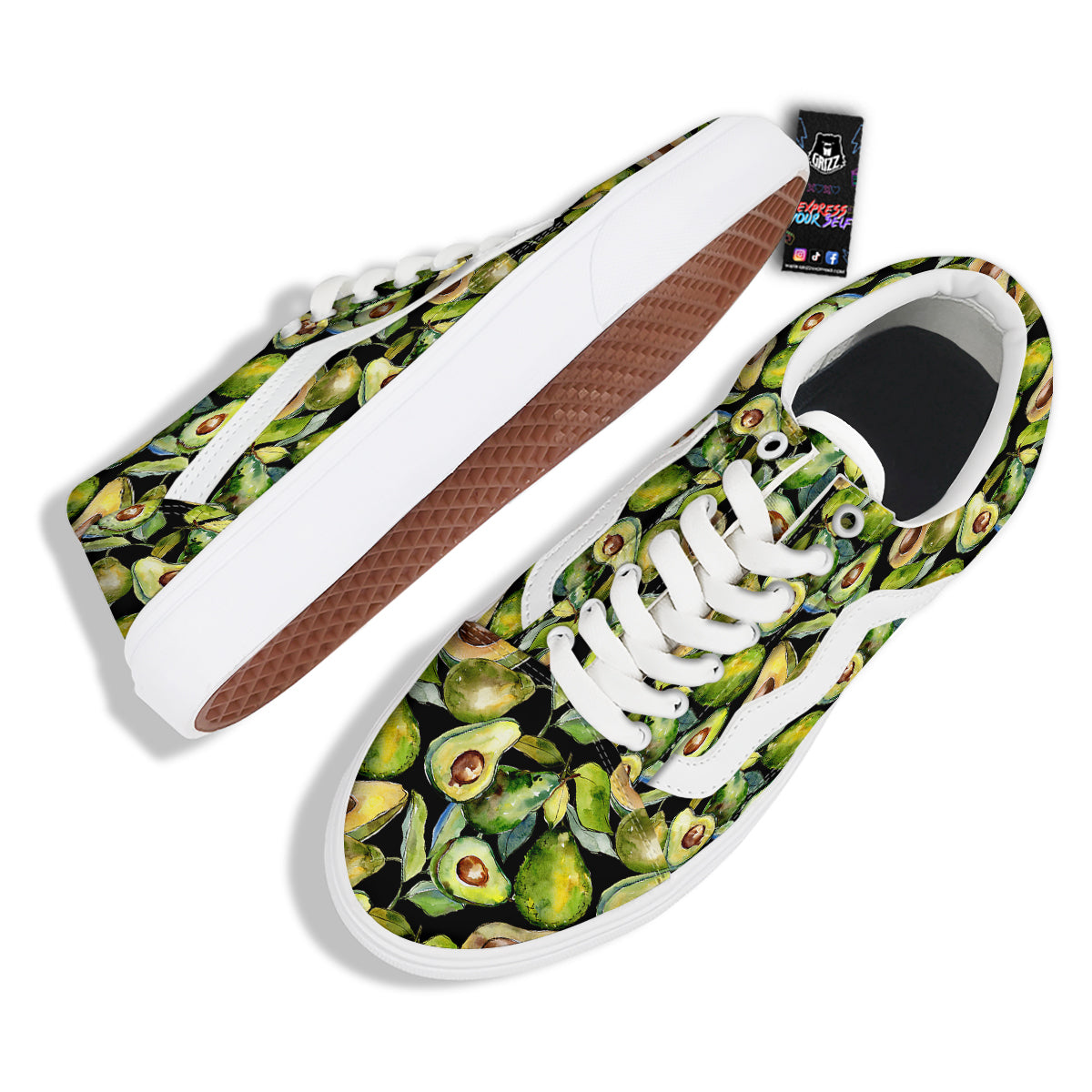 Avocado Watercolor Print Pattern Skate Shoes-grizzshop