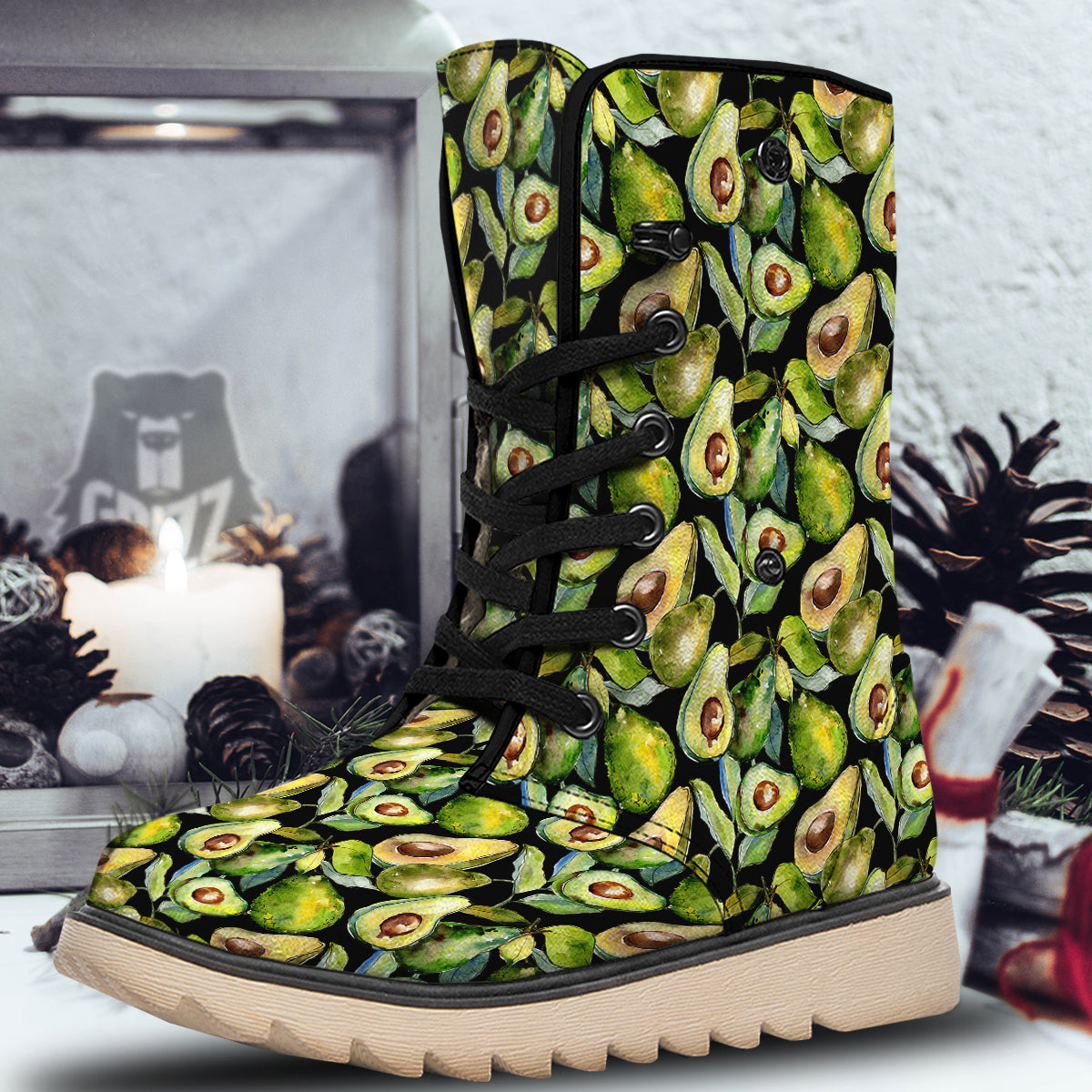 Avocado Watercolor Print Pattern Snow Boots-grizzshop