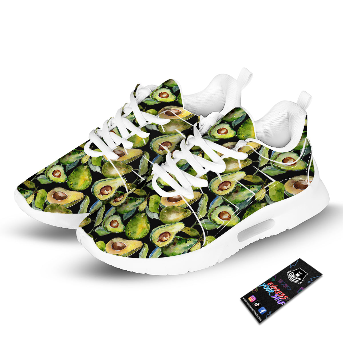 Avocado Watercolor Print Pattern Tennis Shoes-grizzshop