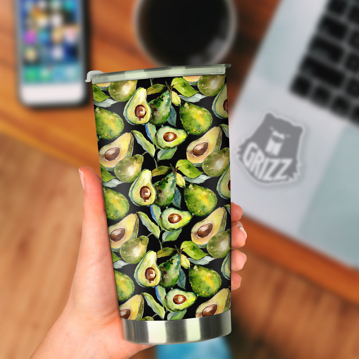 Avocado Watercolor Print Pattern Tumbler-grizzshop