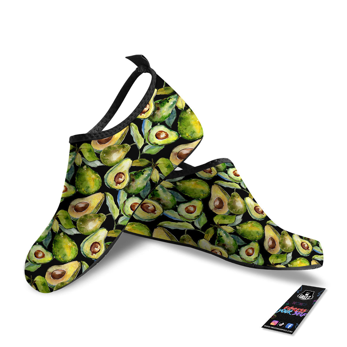 Avocado Watercolor Print Pattern Water Shoes-grizzshop