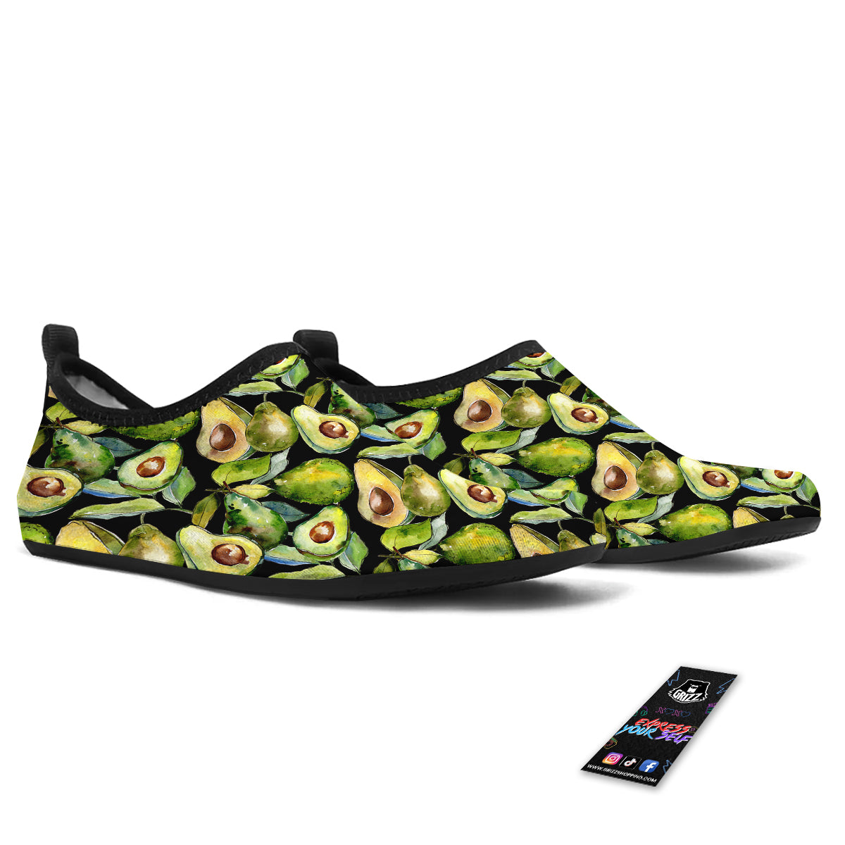 Avocado Watercolor Print Pattern Water Shoes-grizzshop