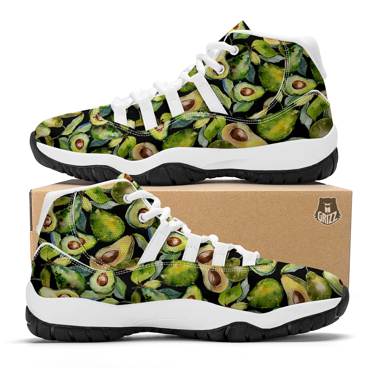 Avocado Watercolor Print Pattern White Bball Shoes-grizzshop