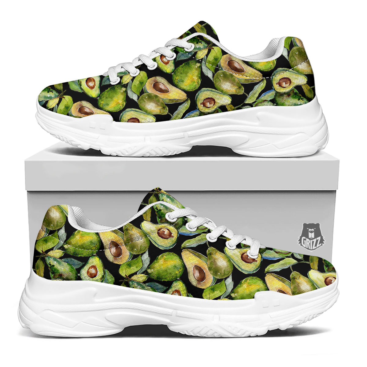 Avocado Watercolor Print Pattern White Chunky Shoes-grizzshop
