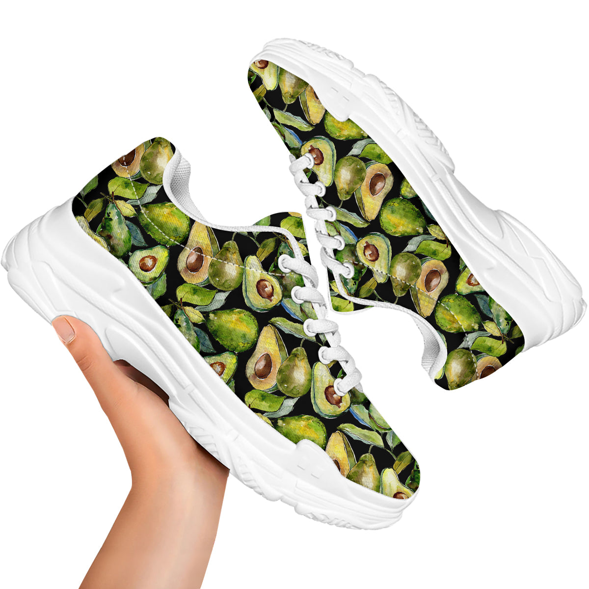 Avocado Watercolor Print Pattern White Chunky Shoes-grizzshop