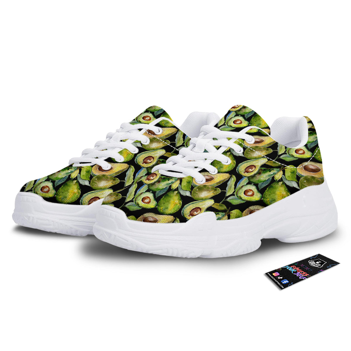 Avocado Watercolor Print Pattern White Chunky Shoes-grizzshop