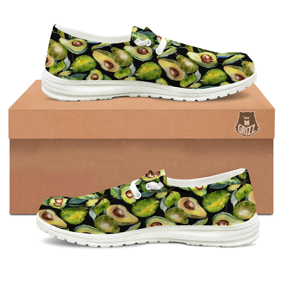 Avocado Watercolor Print Pattern White Loafers-grizzshop