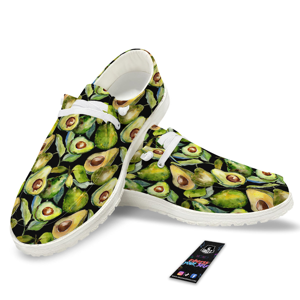 Avocado Watercolor Print Pattern White Loafers-grizzshop