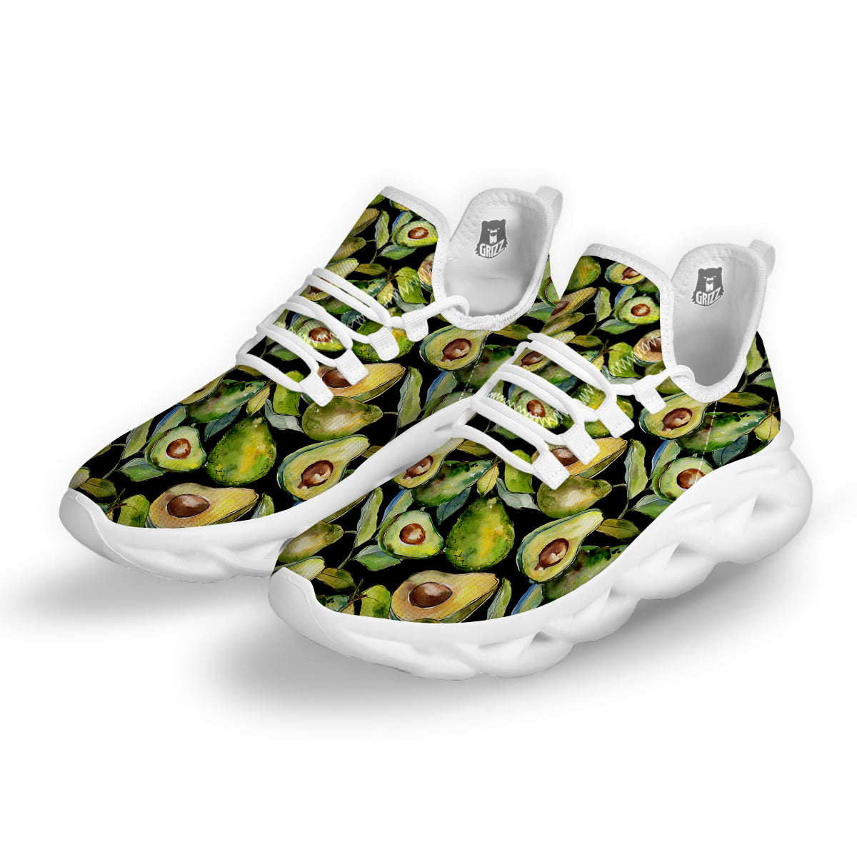 Avocado Watercolor Print Pattern White Running Shoes-grizzshop