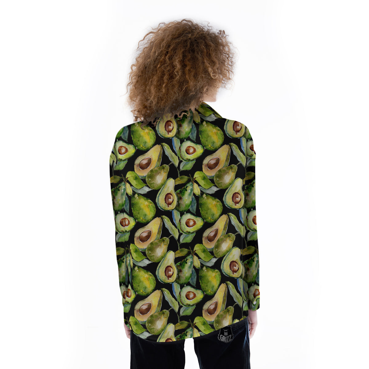 Avocado Watercolor Print Pattern Women's Long Sleeve Shirts-grizzshop