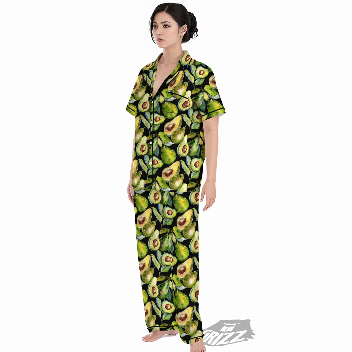 Avocado Watercolor Print Pattern Women's Pajamas Set-grizzshop