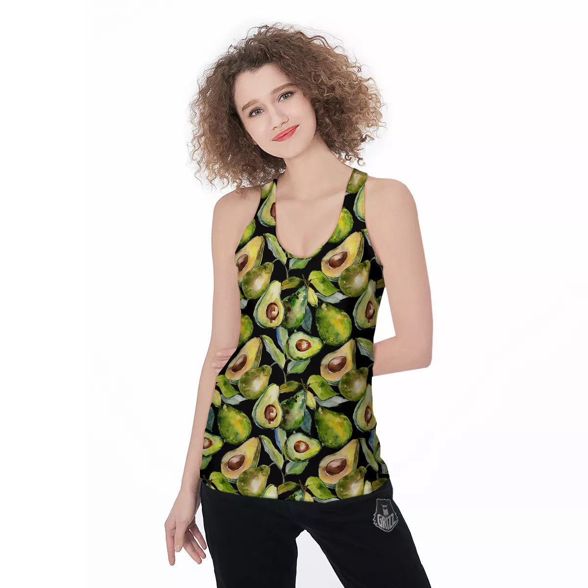 Avocado Watercolor Print Pattern Women's Racerback Tank Top-grizzshop