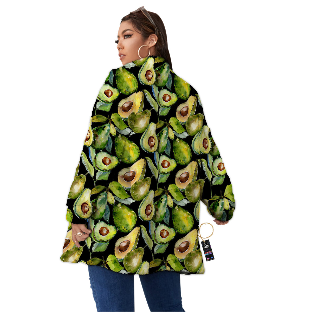Avocado Watercolor Print Pattern Women's Sherpa Jacket-grizzshop