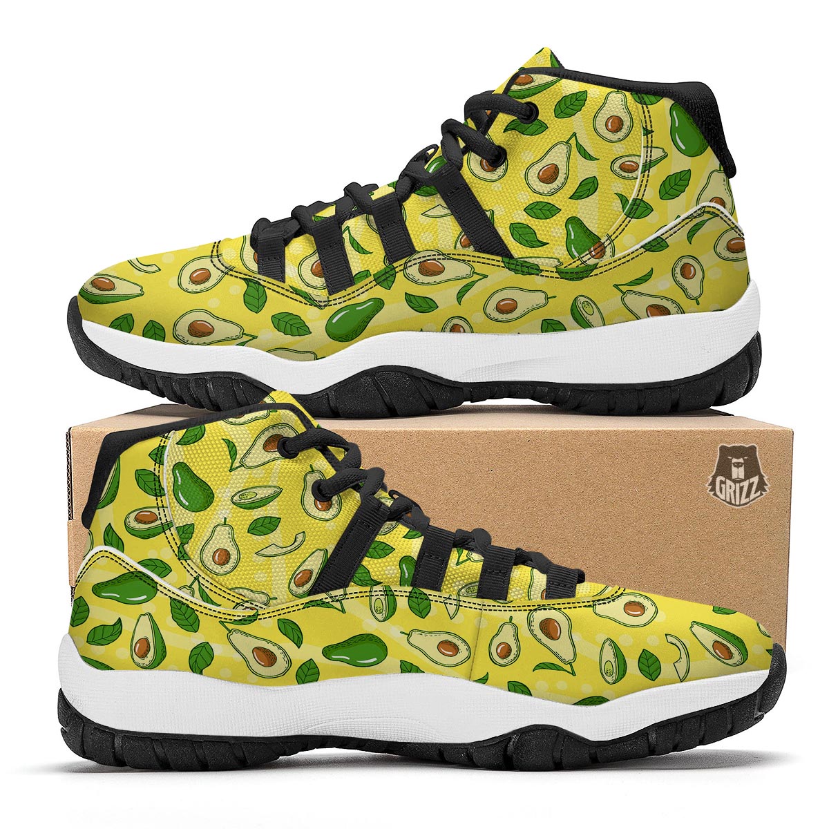 Avocado Yellow Patttern Print Black Bball Shoes-grizzshop