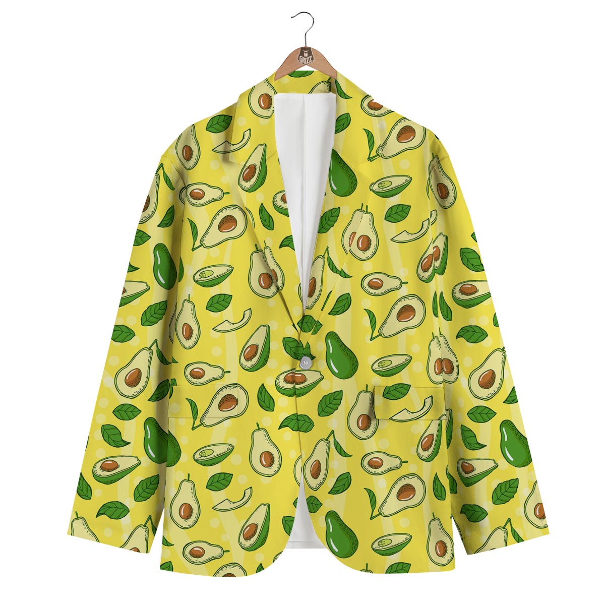 Avocado Yellow Patttern Print Men's Blazer-grizzshop