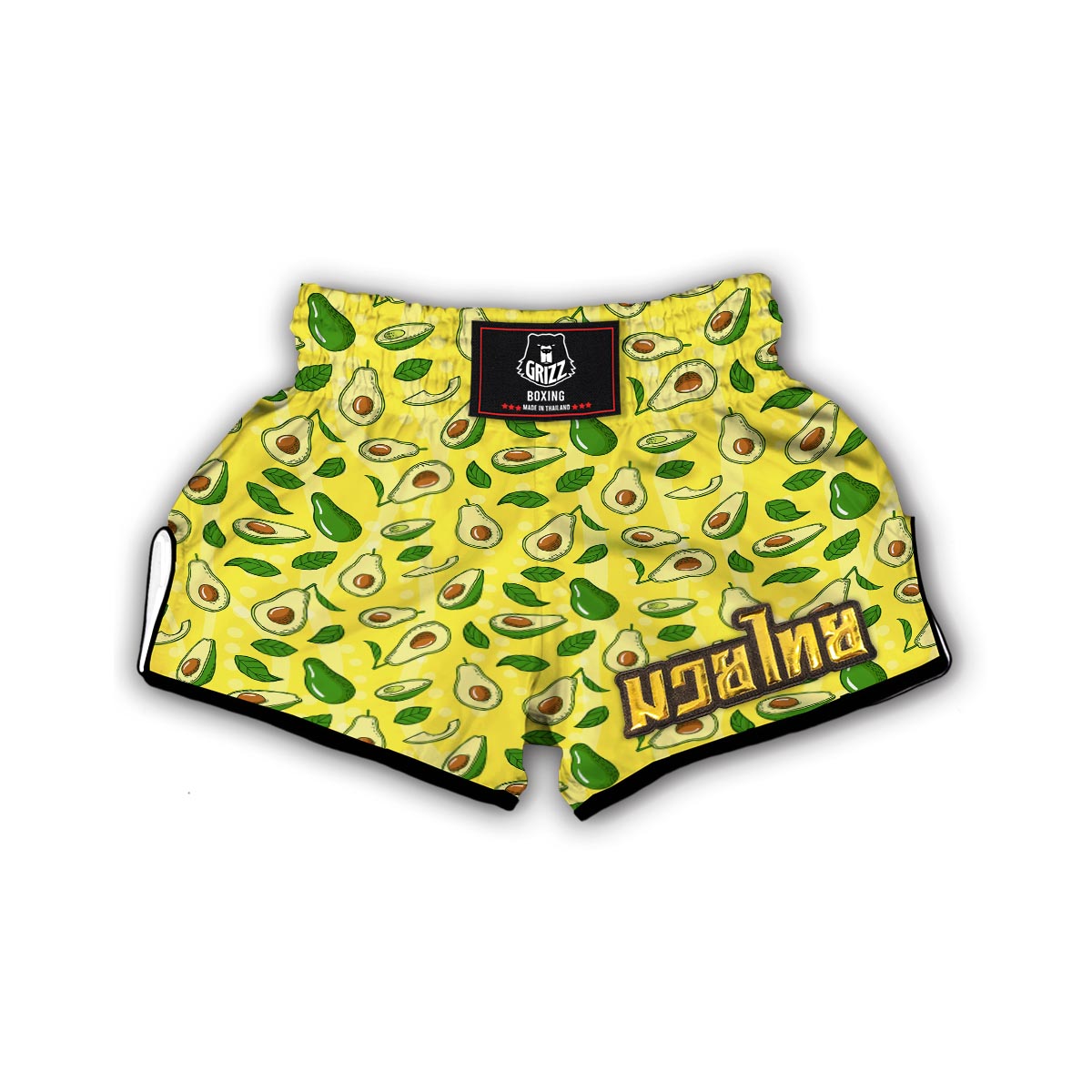 Avocado Yellow Patttern Print Muay Thai Boxing Shorts-grizzshop