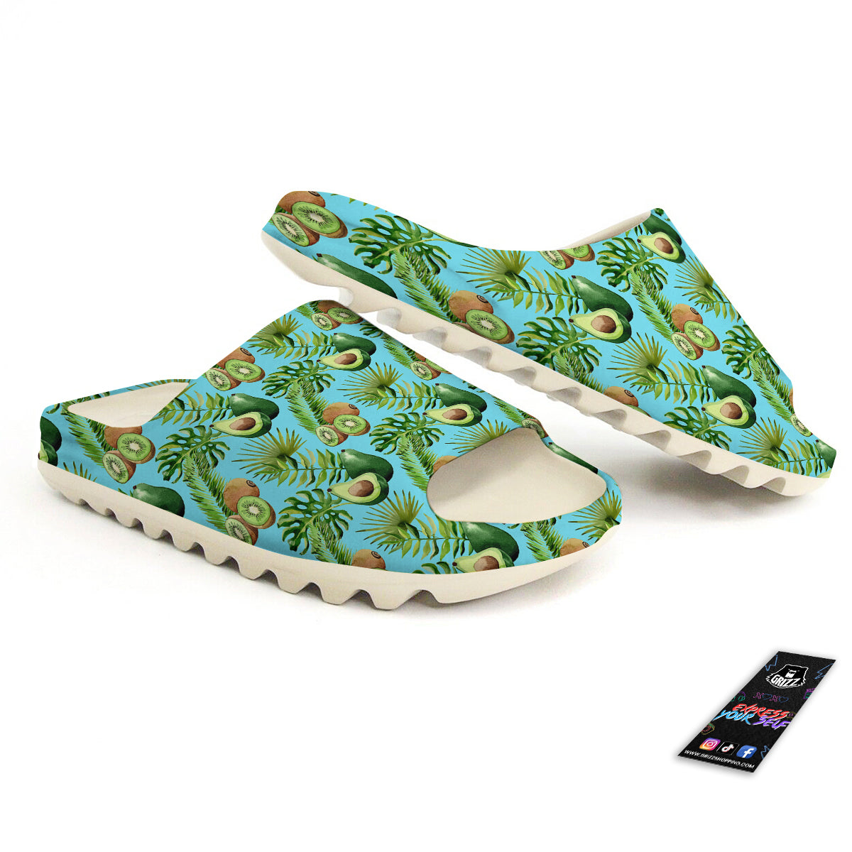 Avocado And Watercolor Kiwi Print Pattern Sandals-grizzshop