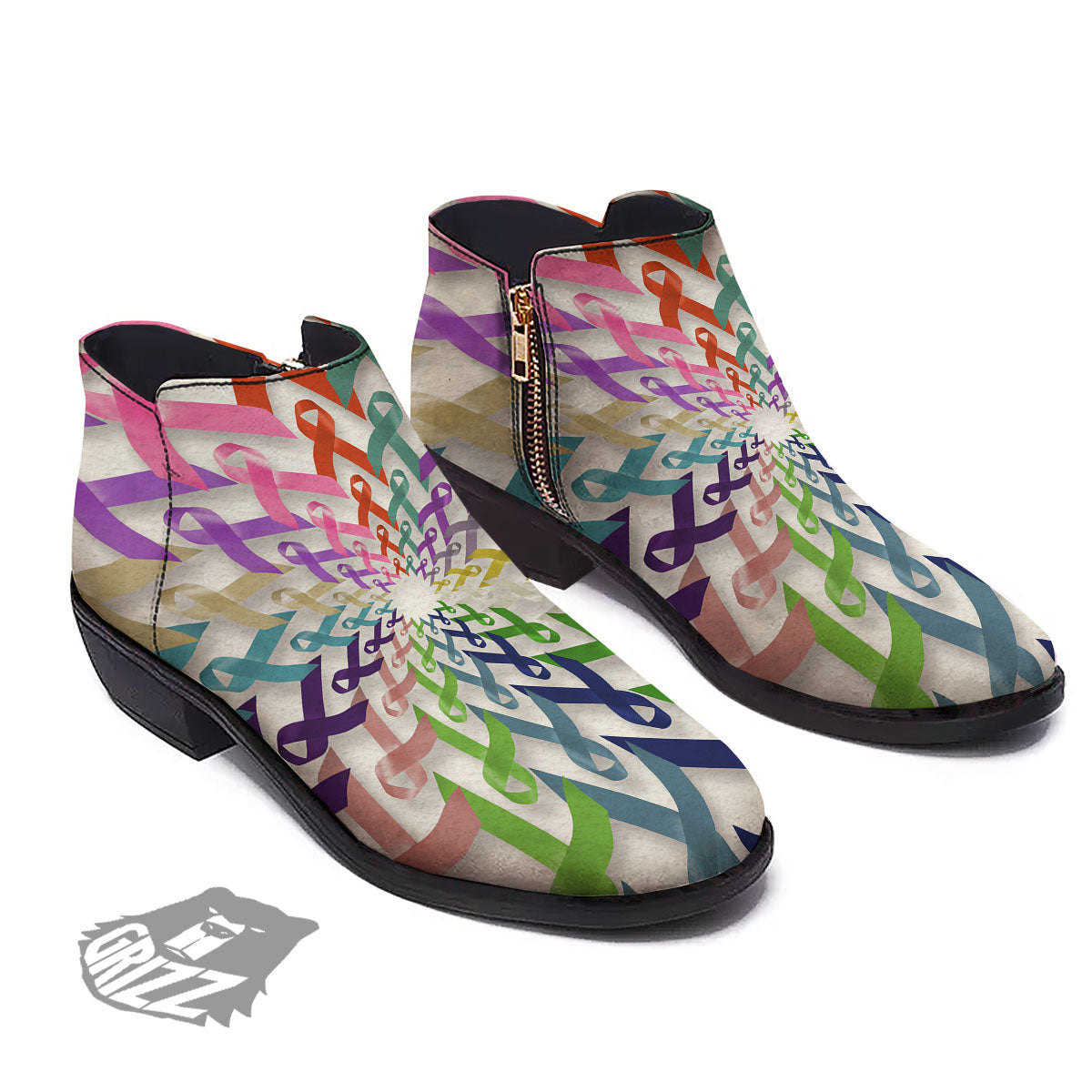 Awareness Mandala Cancer Print Ankle Boots-grizzshop