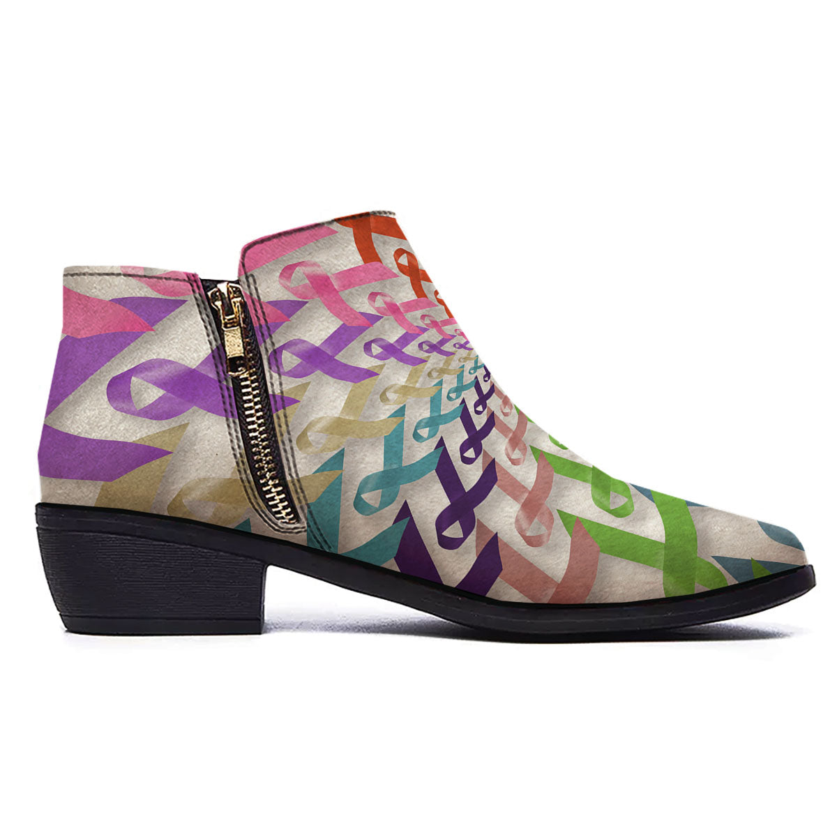 Awareness Mandala Cancer Print Ankle Boots-grizzshop