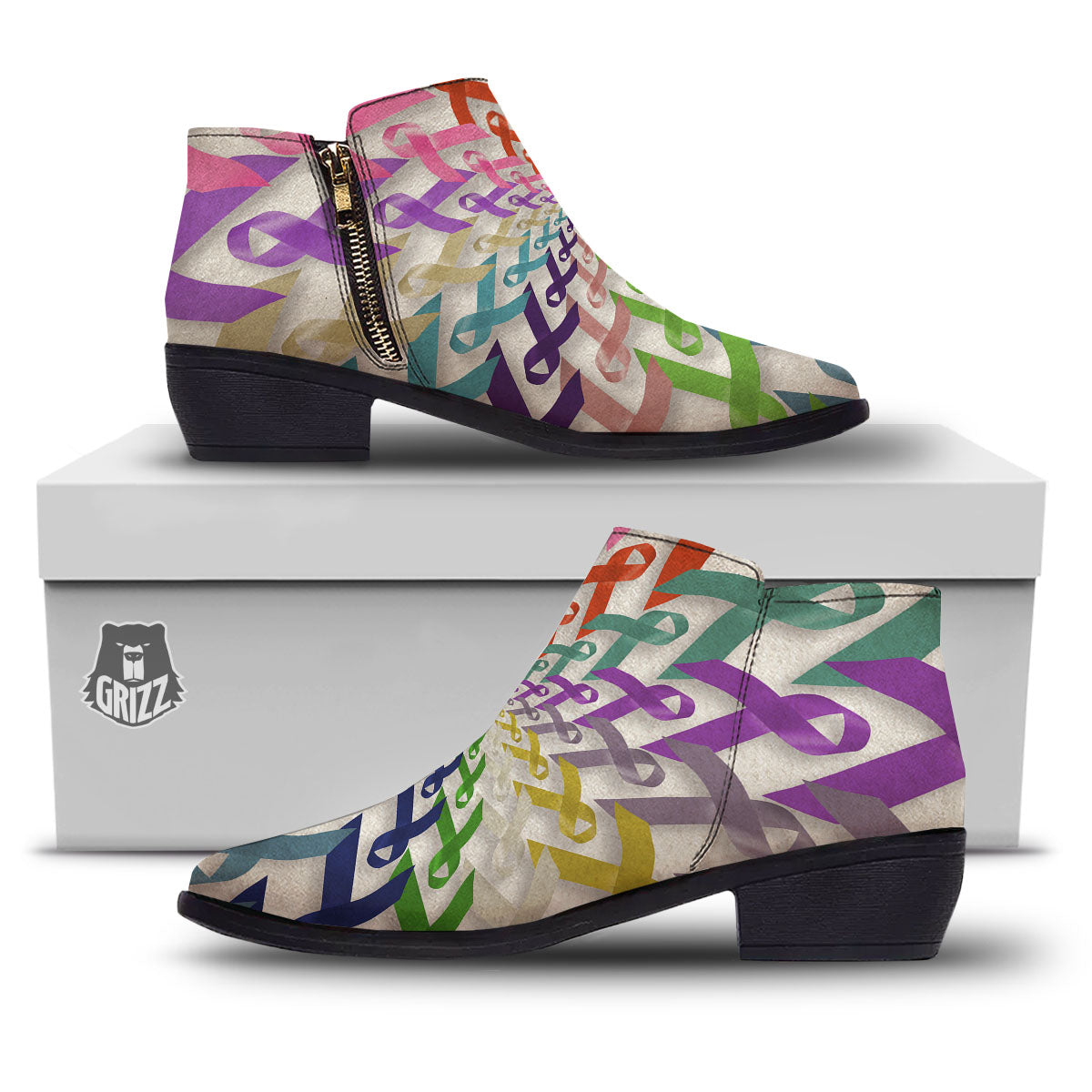 Awareness Mandala Cancer Print Ankle Boots-grizzshop