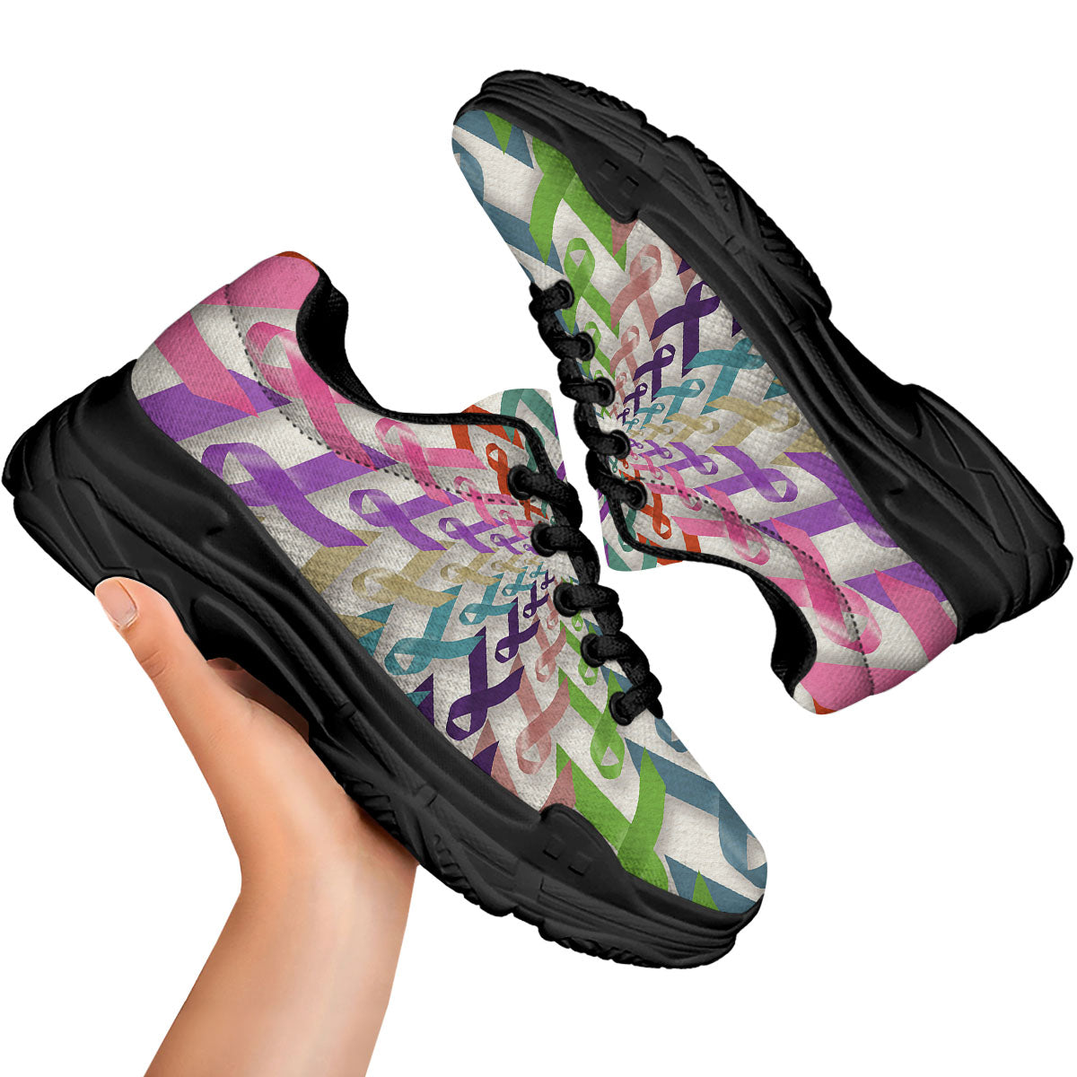 Awareness Mandala Cancer Print Black Chunky Shoes-grizzshop