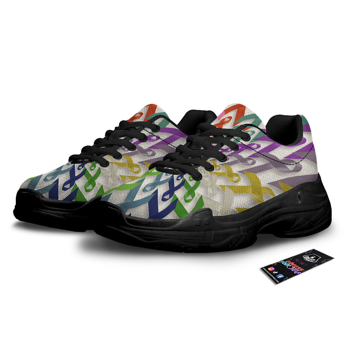 Awareness Mandala Cancer Print Black Chunky Shoes-grizzshop