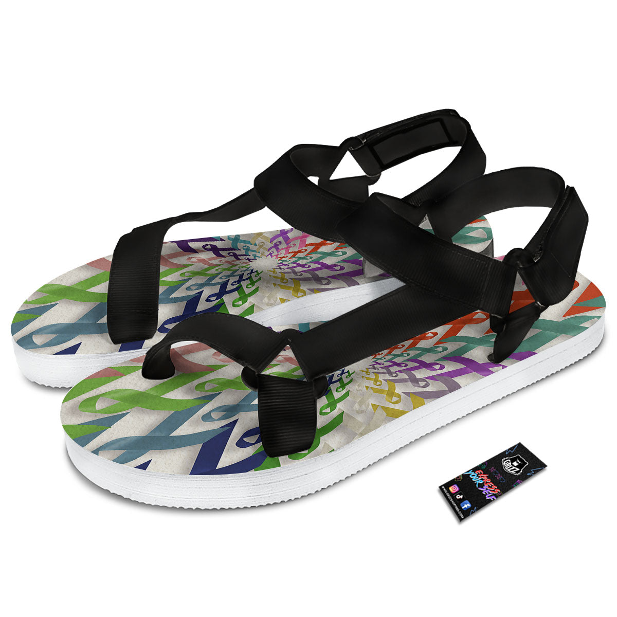 Awareness Mandala Cancer Print Black Open Toe Sandals-grizzshop