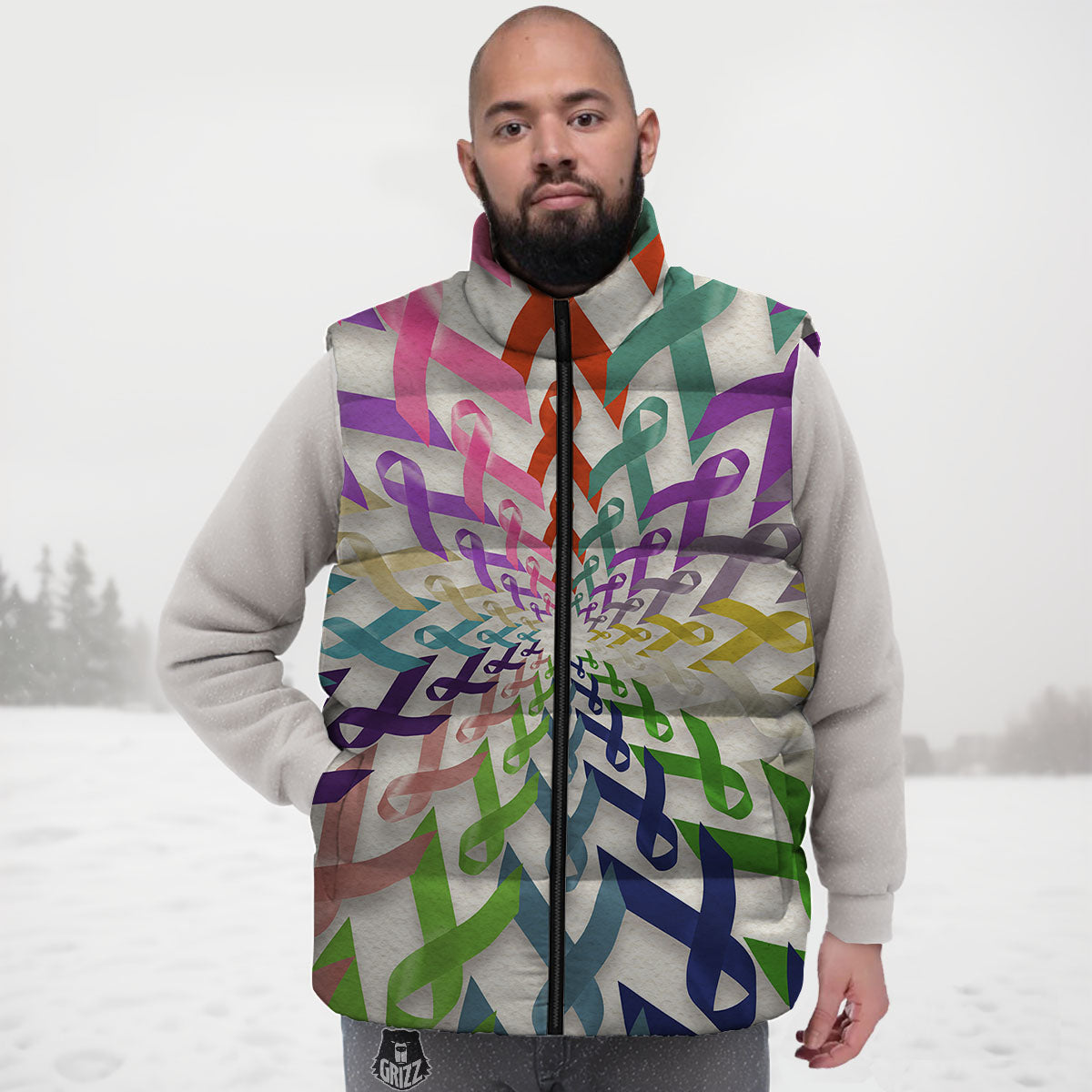 Awareness Mandala Cancer Print Down Vest