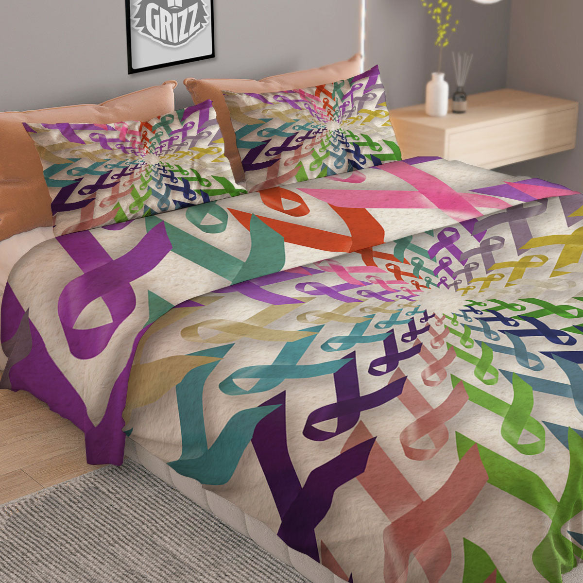 Awareness Mandala Cancer Print Duvet Cover Bedding Set