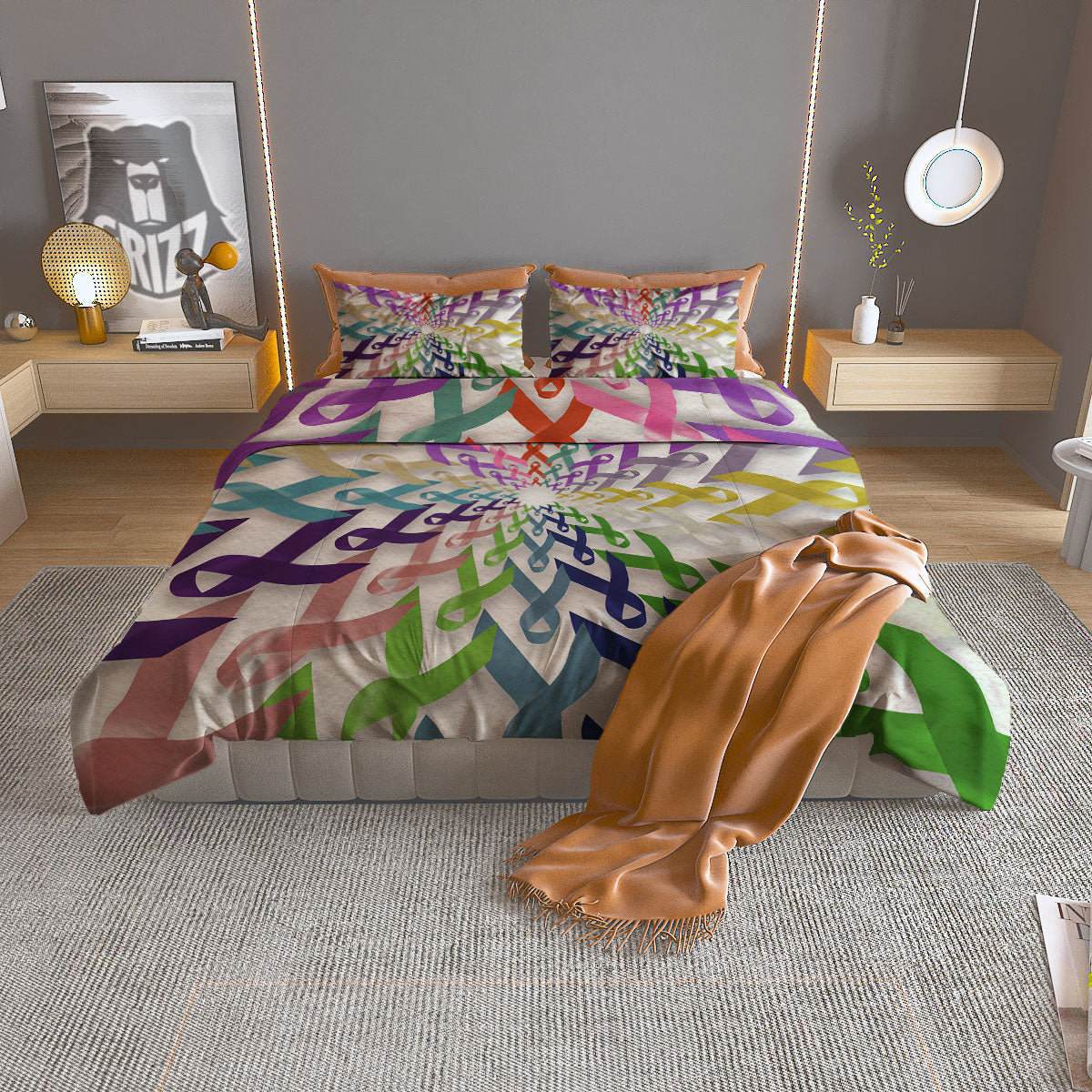 Awareness Mandala Cancer Print Duvet Cover Bedding Set