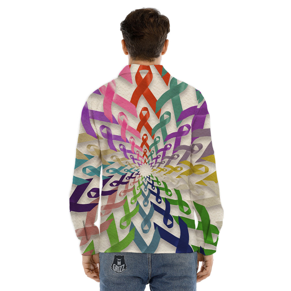 Awareness Mandala Cancer Print Men's Dress Shirts-grizzshop