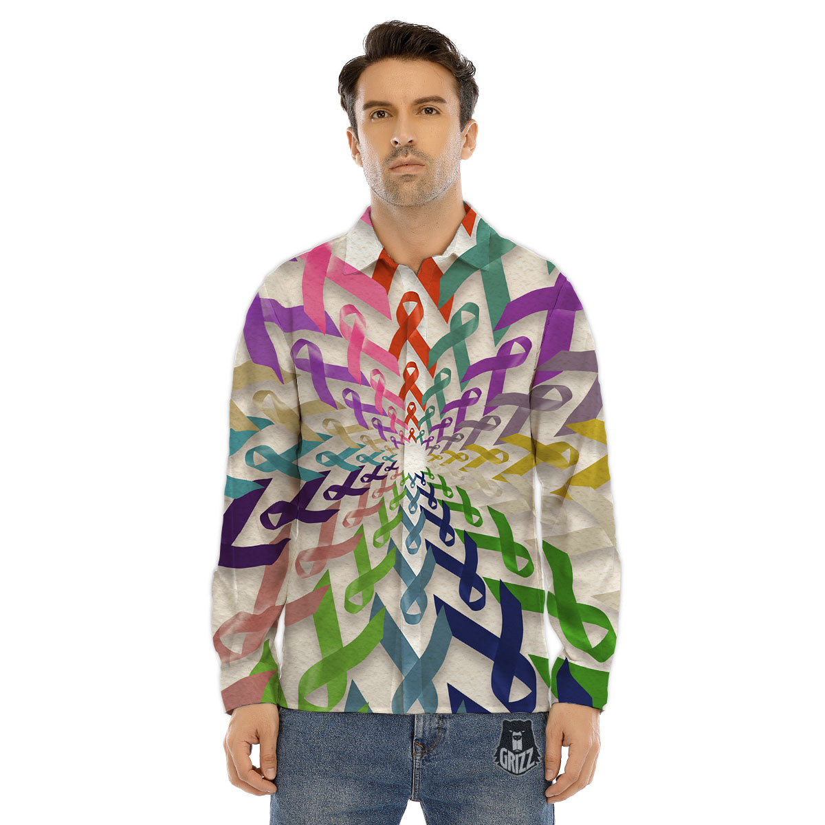 Awareness Mandala Cancer Print Men's Dress Shirts-grizzshop