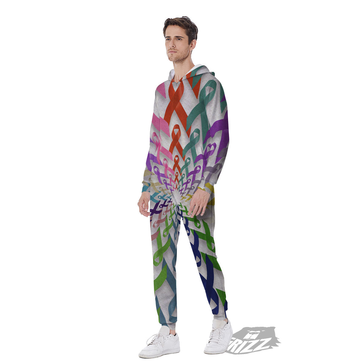 Awareness Mandala Cancer Print Men's Jumpsuit-grizzshop