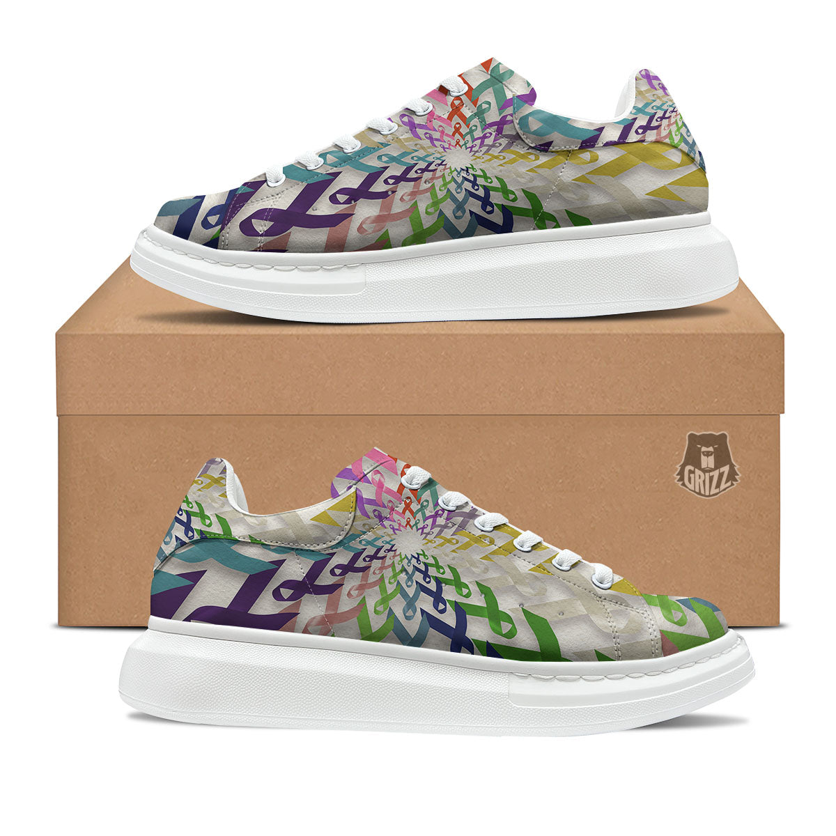 Awareness Mandala Cancer Print Platform Shoes-grizzshop