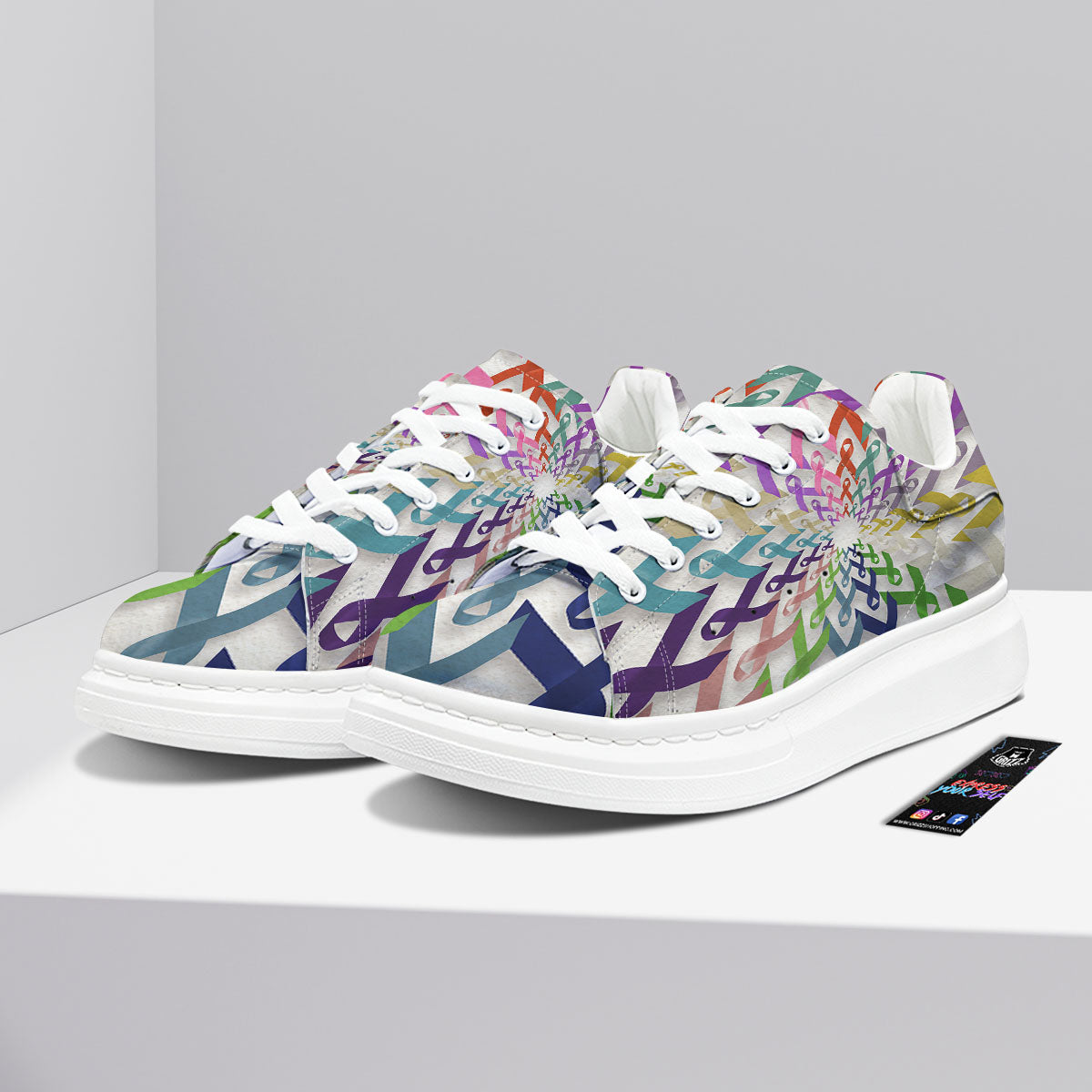 Awareness Mandala Cancer Print Platform Shoes-grizzshop