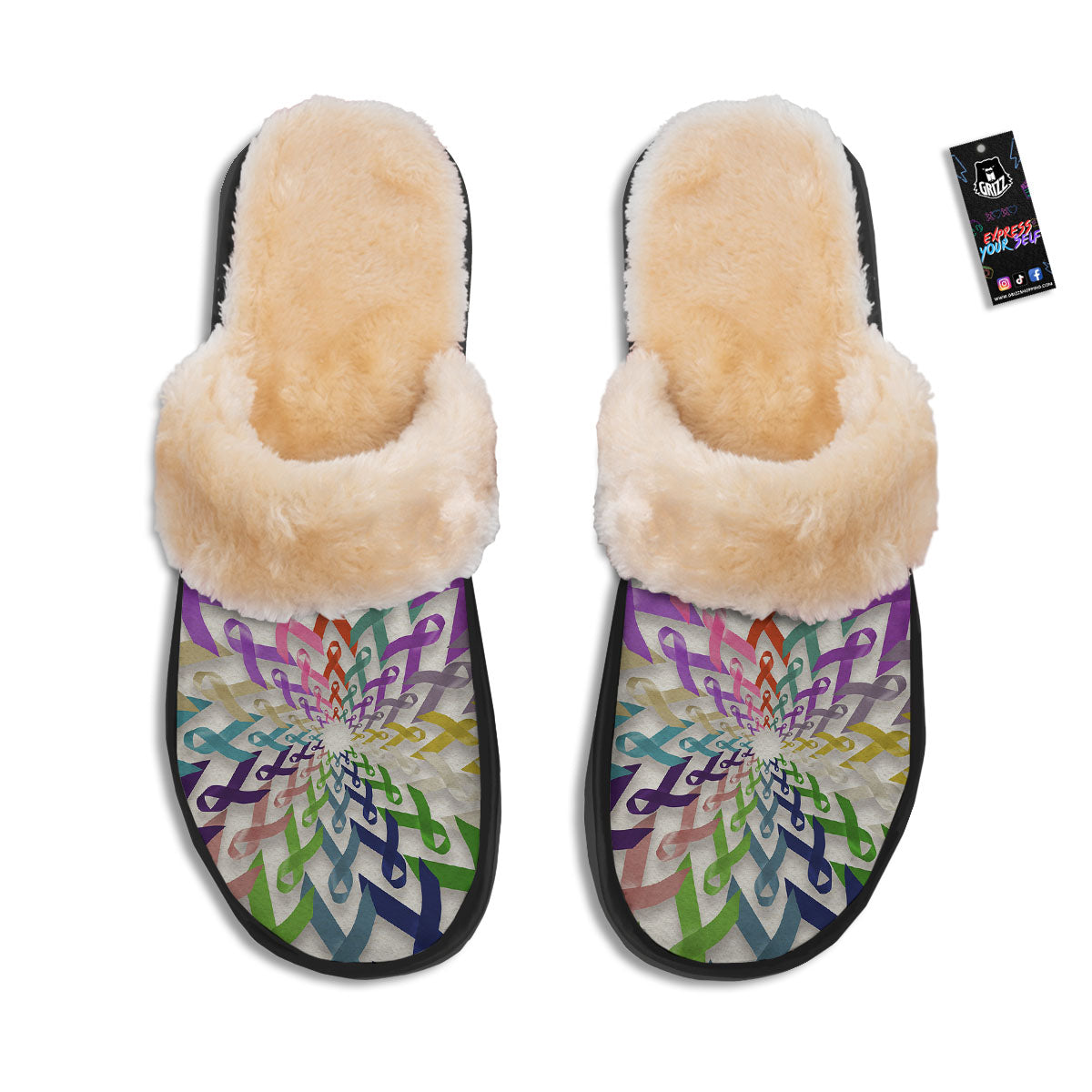 Awareness Mandala Cancer Print Slippers-grizzshop