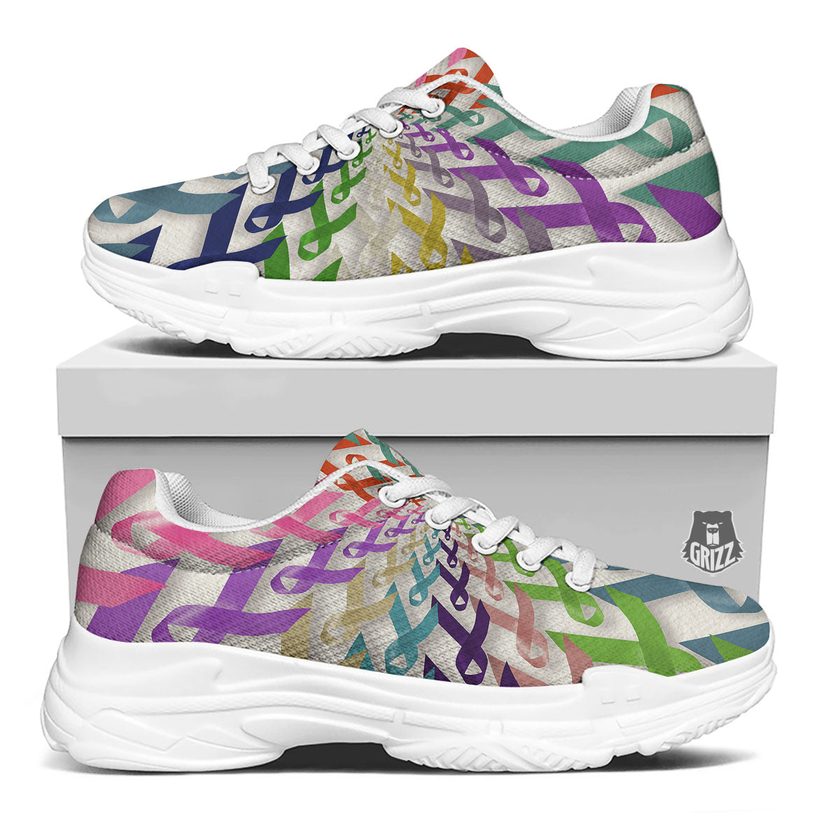 Awareness Mandala Cancer Print White Chunky Shoes-grizzshop