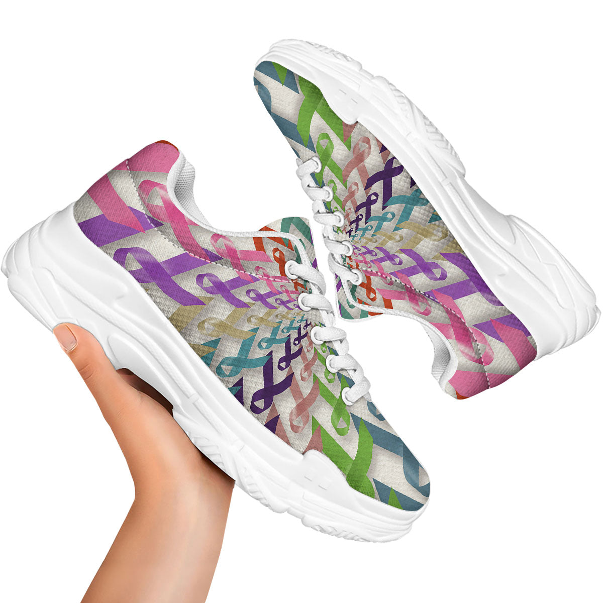 Awareness Mandala Cancer Print White Chunky Shoes-grizzshop