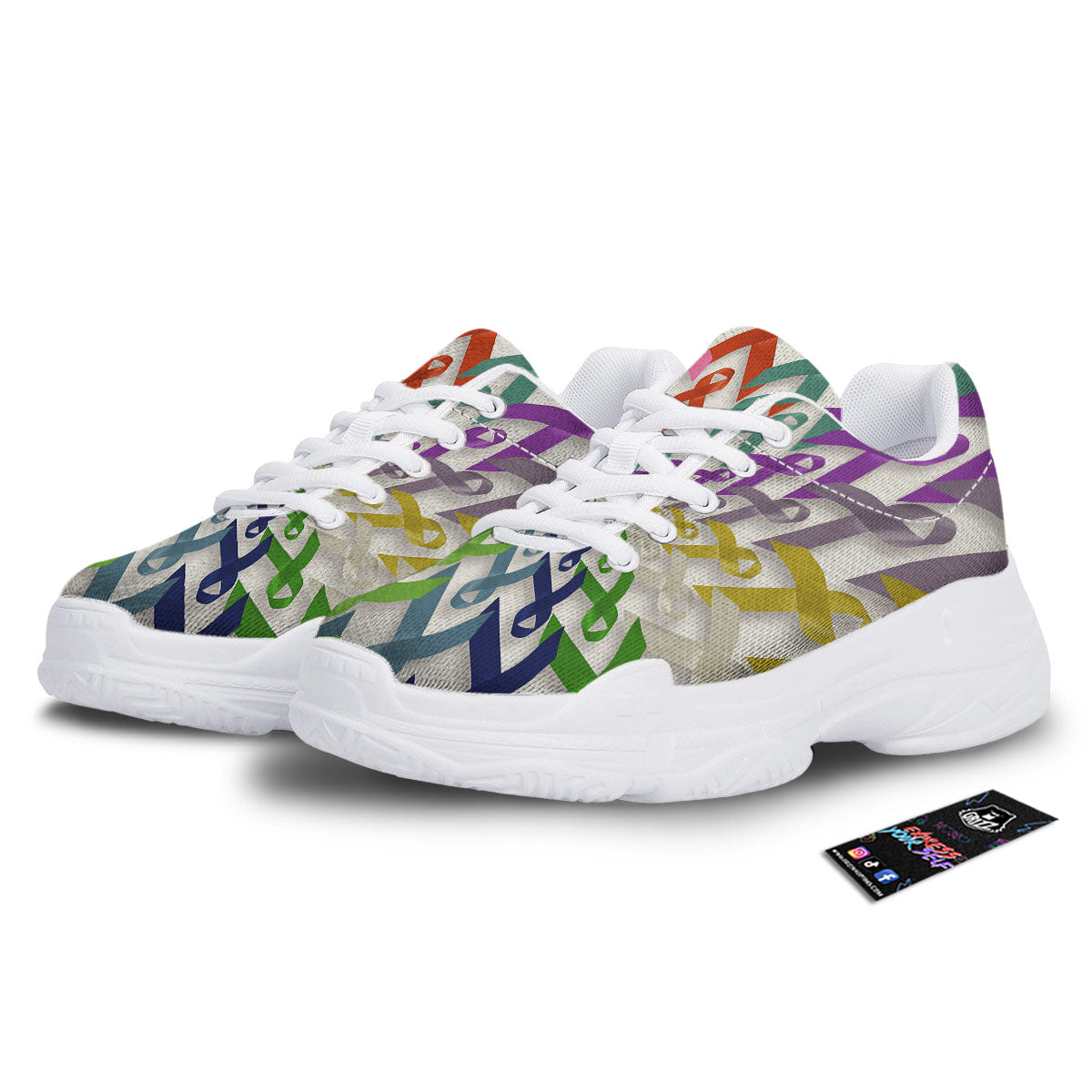 Awareness Mandala Cancer Print White Chunky Shoes-grizzshop