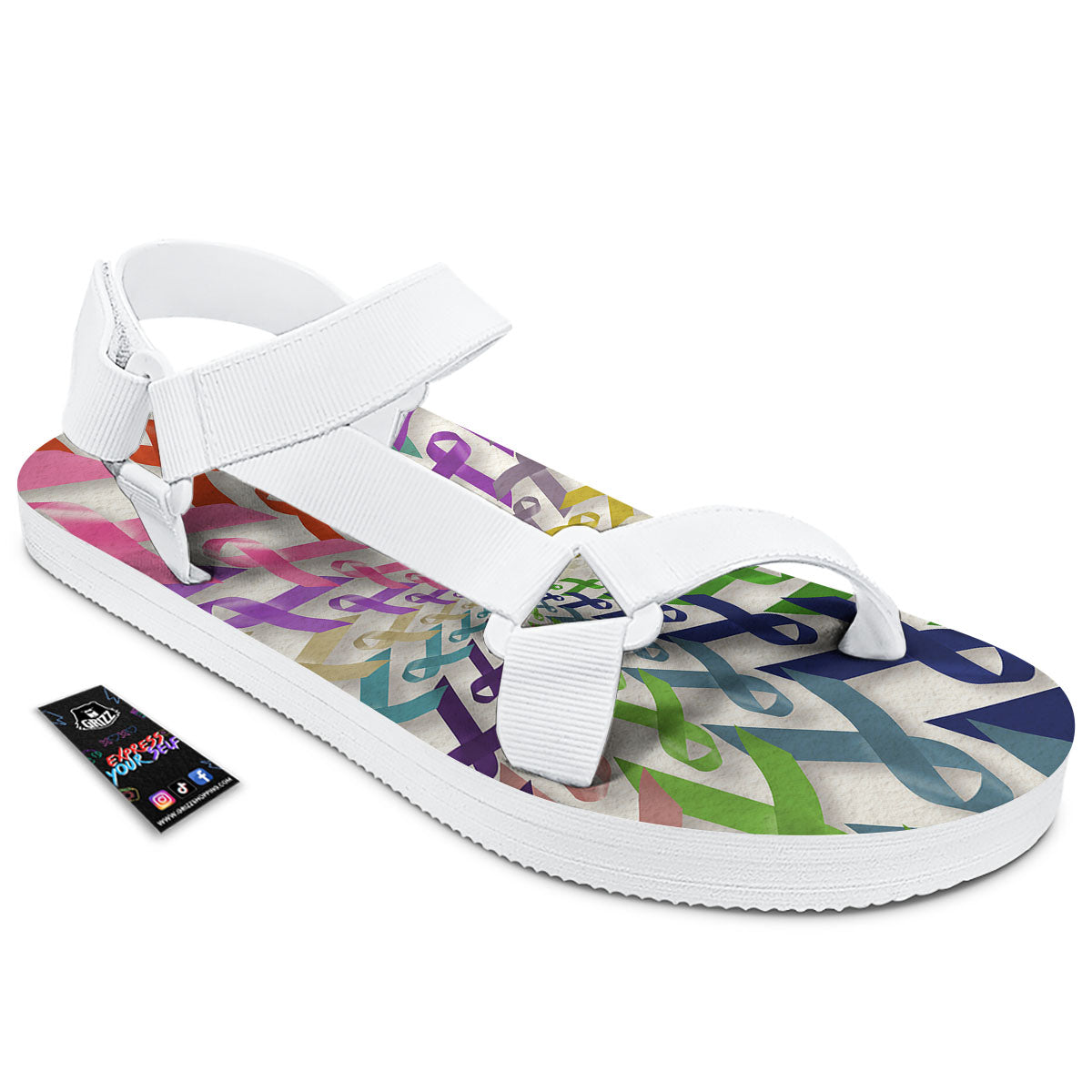 Awareness Mandala Cancer Print White Open Toe Sandals-grizzshop