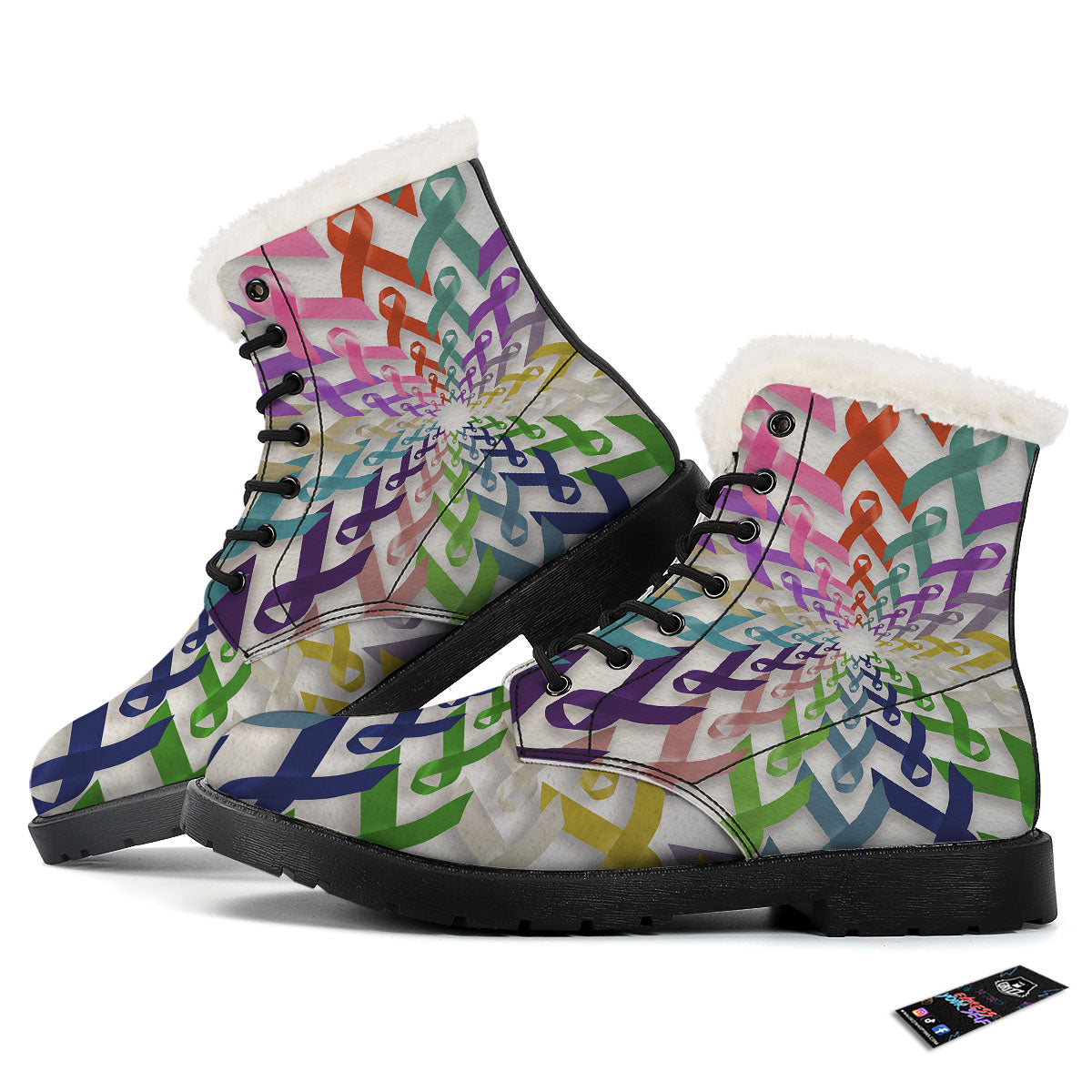 Awareness Mandala Cancer Print Winter Boots-grizzshop