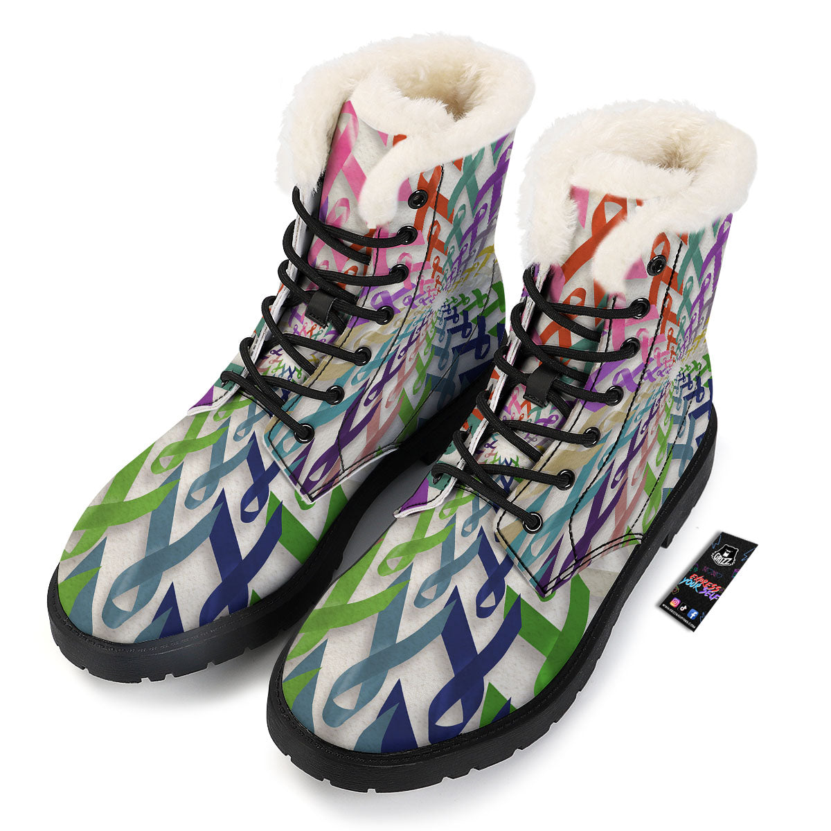 Awareness Mandala Cancer Print Winter Boots-grizzshop