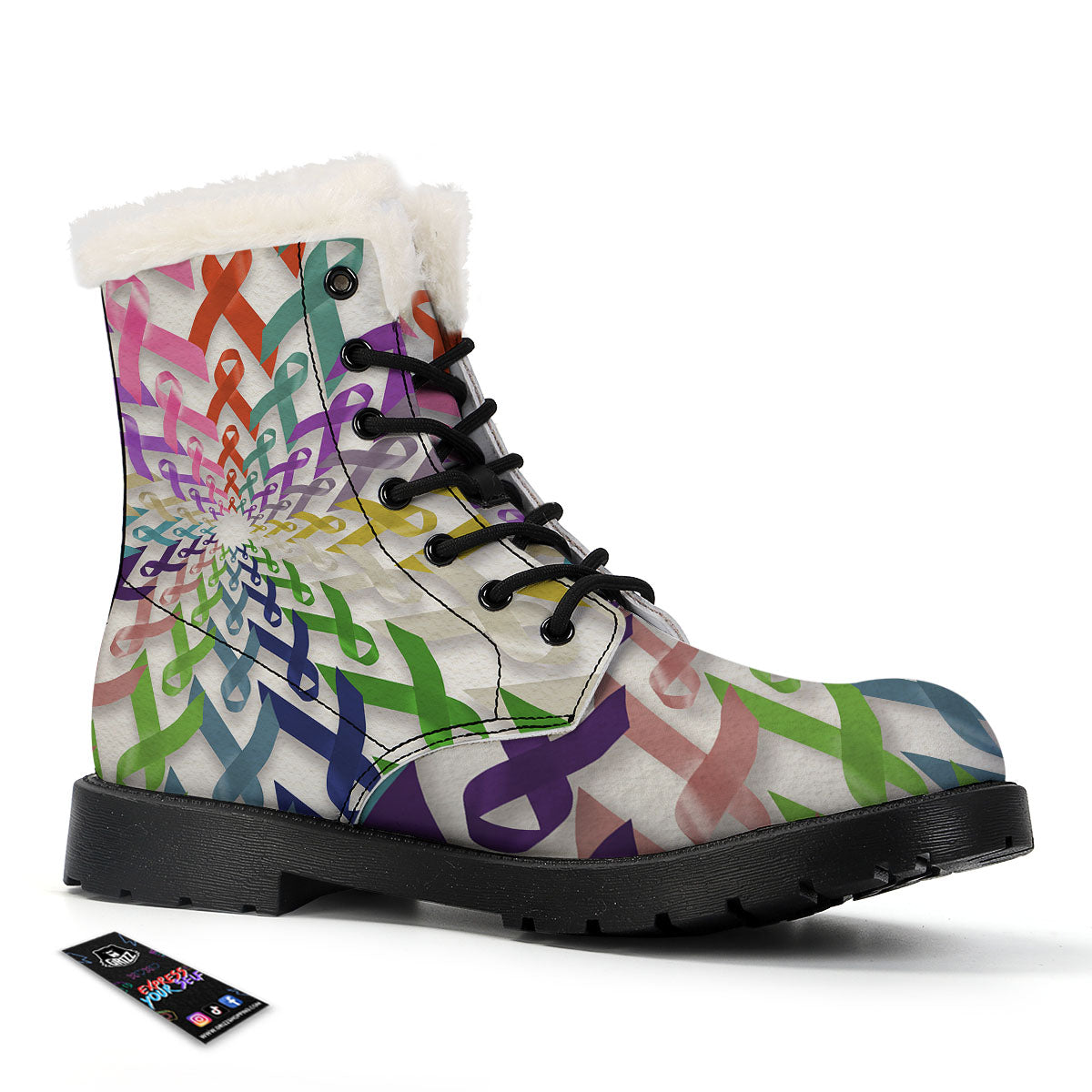 Awareness Mandala Cancer Print Winter Boots-grizzshop