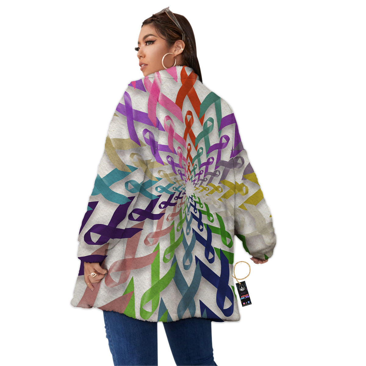 Awareness Mandala Cancer Print Women's Sherpa Jacket-grizzshop