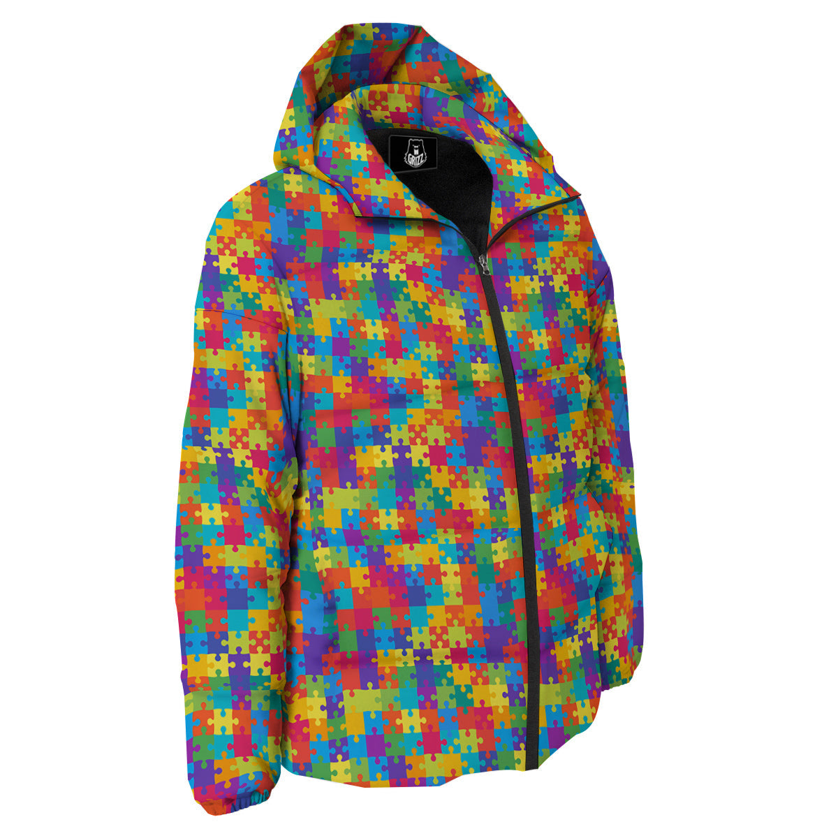 Awareness Puzzle Colorful Autism Print Down Jacket-grizzshop
