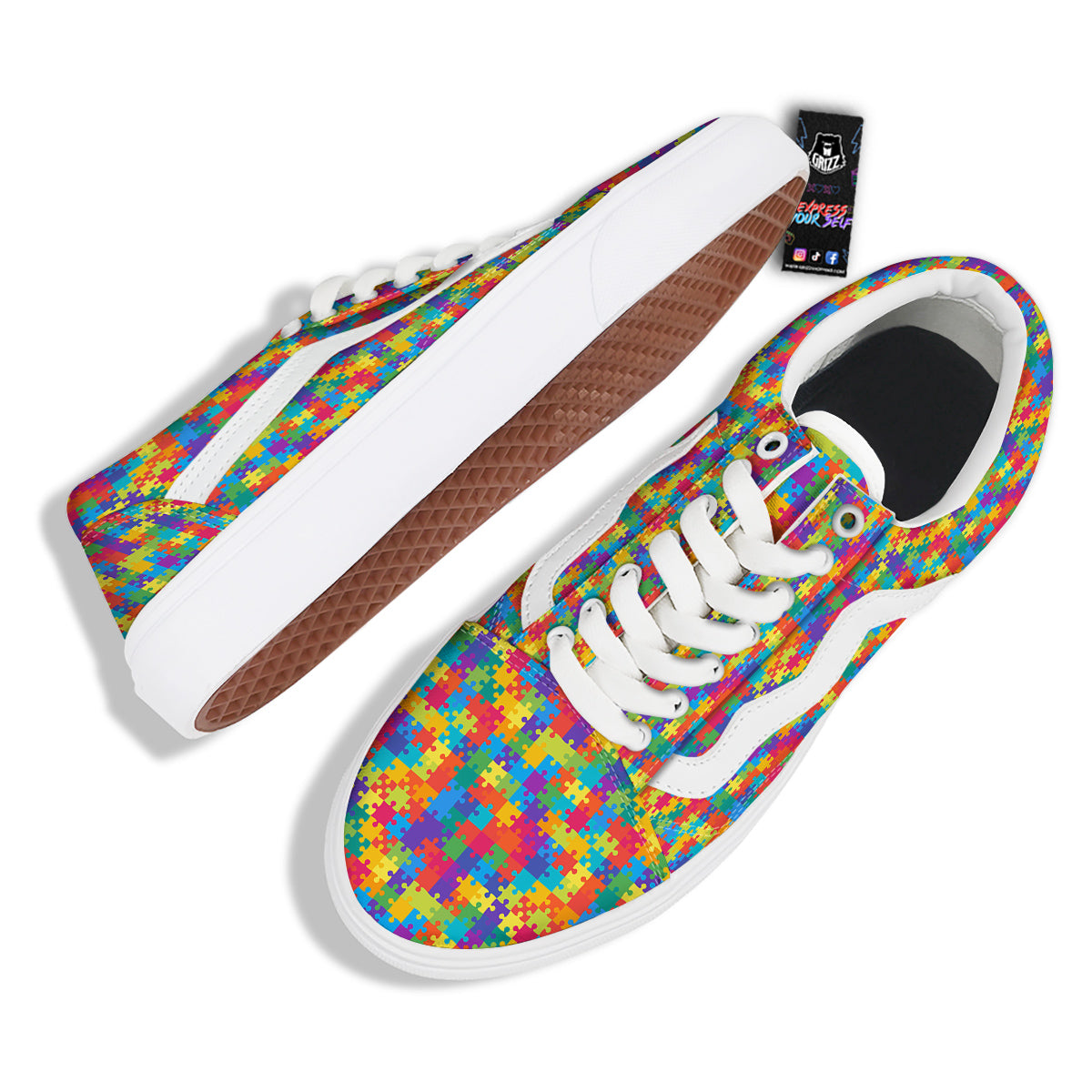 Awareness Puzzle Colorful Autism Print Skate Shoes-grizzshop