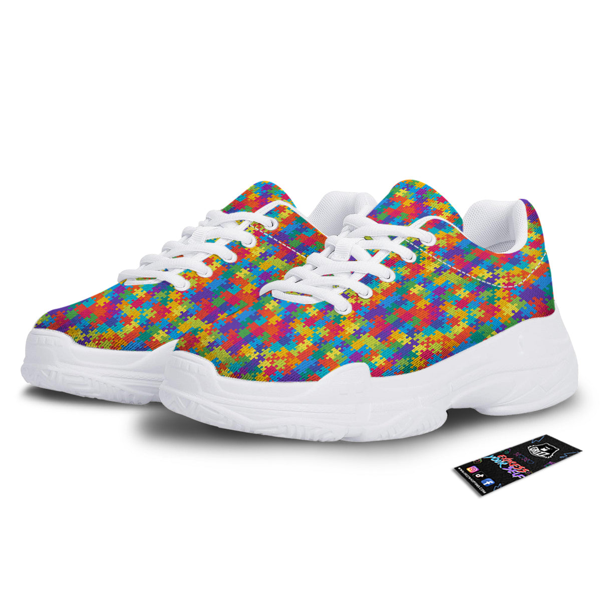 Awareness Puzzle Colorful Autism Print White Chunky Shoes-grizzshop